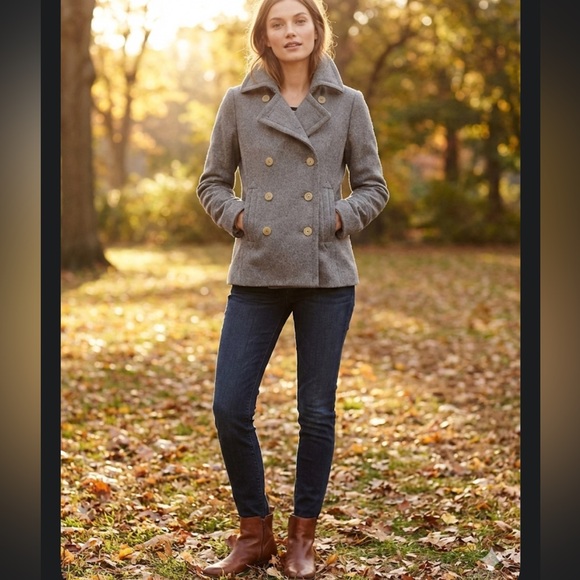 J. Crew Vintage 100% Wool Peacoat Grey Double Breasted Jacket Sz XS Style 85693 - Picture 2 of 16